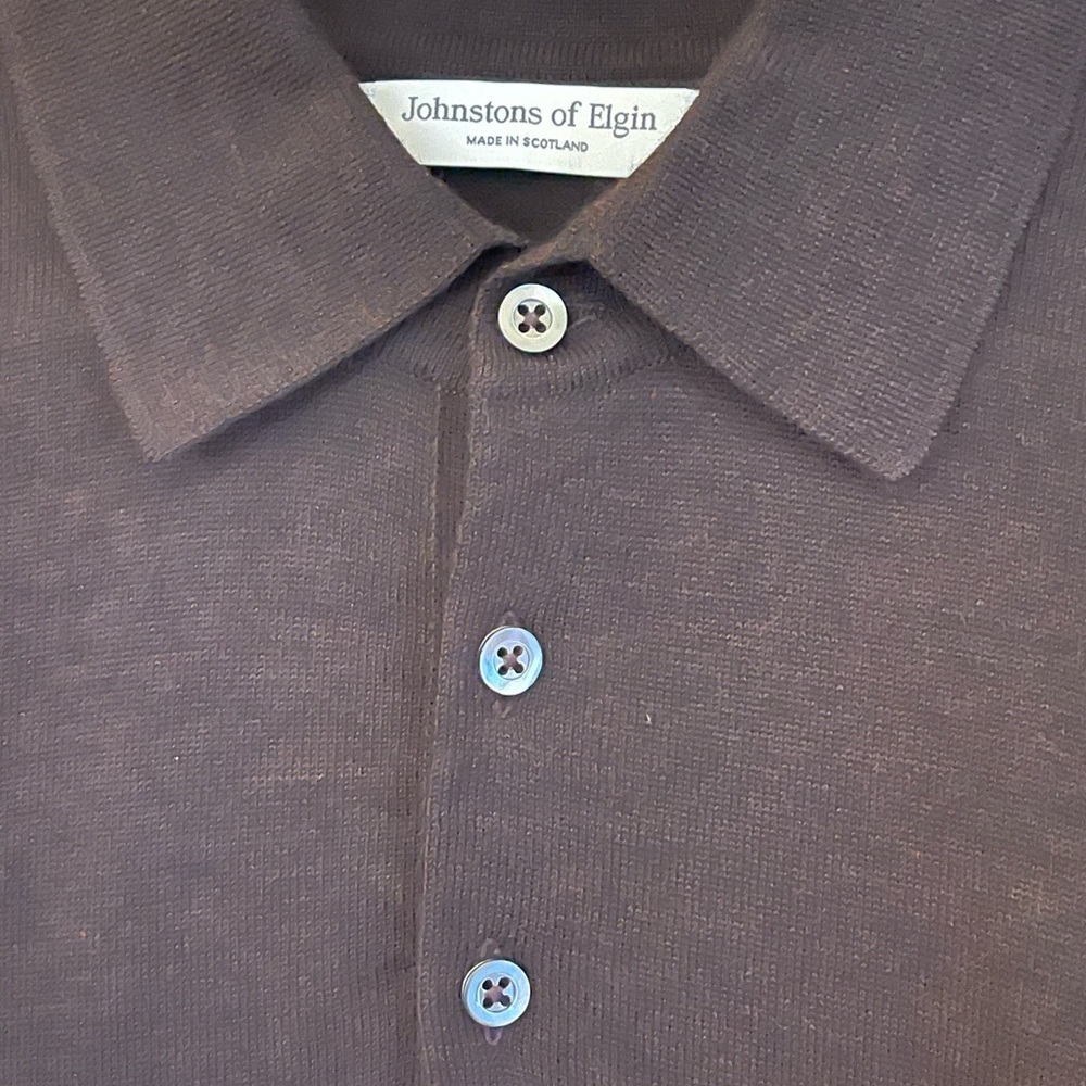 Johnstons of Elgin Wool Knit Polo Sweater XL Made in Scotland NWT - Picture 8 of 11